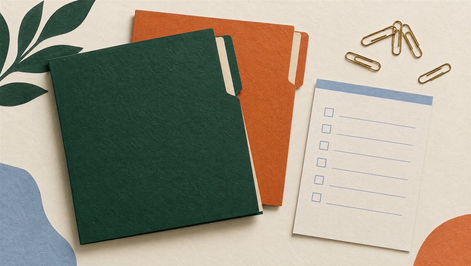 Conceptual illustration of proposal folders and a project checklist